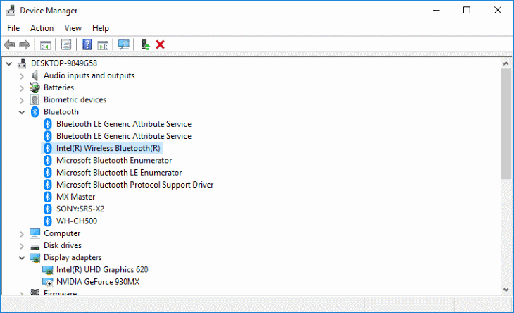 Bluetooth in Windows 10 Device Manager