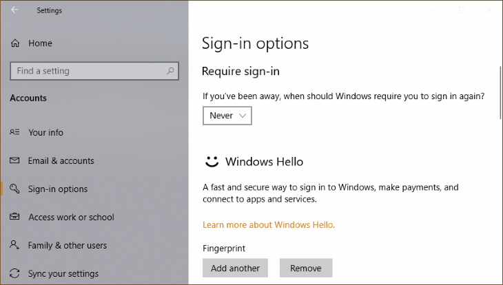 Skip Password Sign-in after Sleep in Windows 10