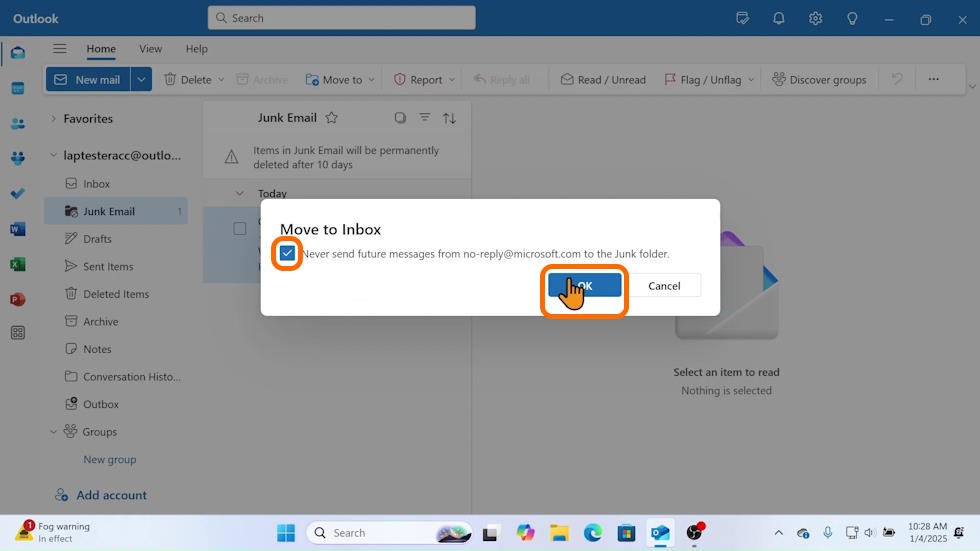 Email from Junk Folder to Inbox