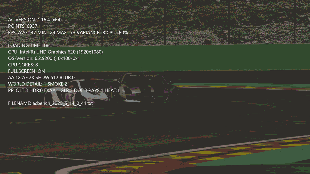 Assetto Corsa on Intel UHD 620 Graphics of Core i5-8250U Laptop CPU